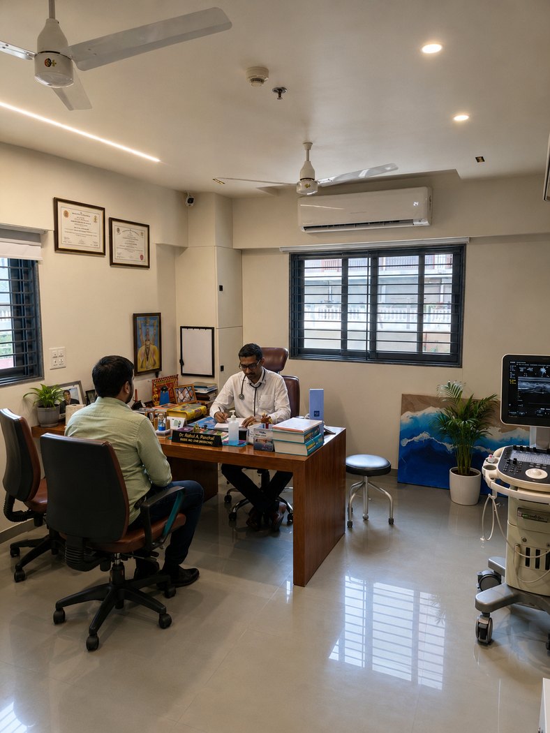 Consulting room with echocardiography equipment