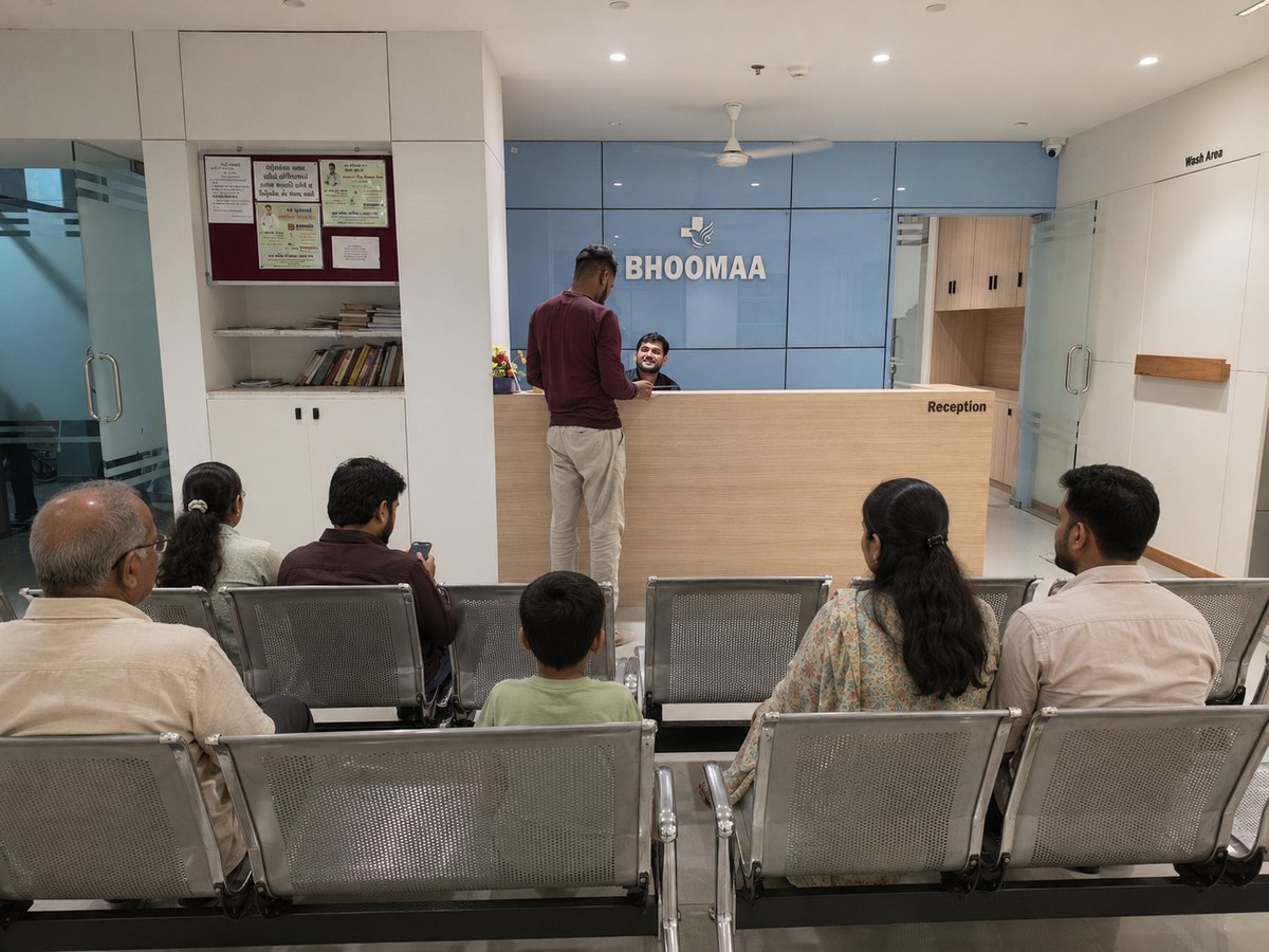 Reception and registration desk at BHOOMAA Medicare Hospital